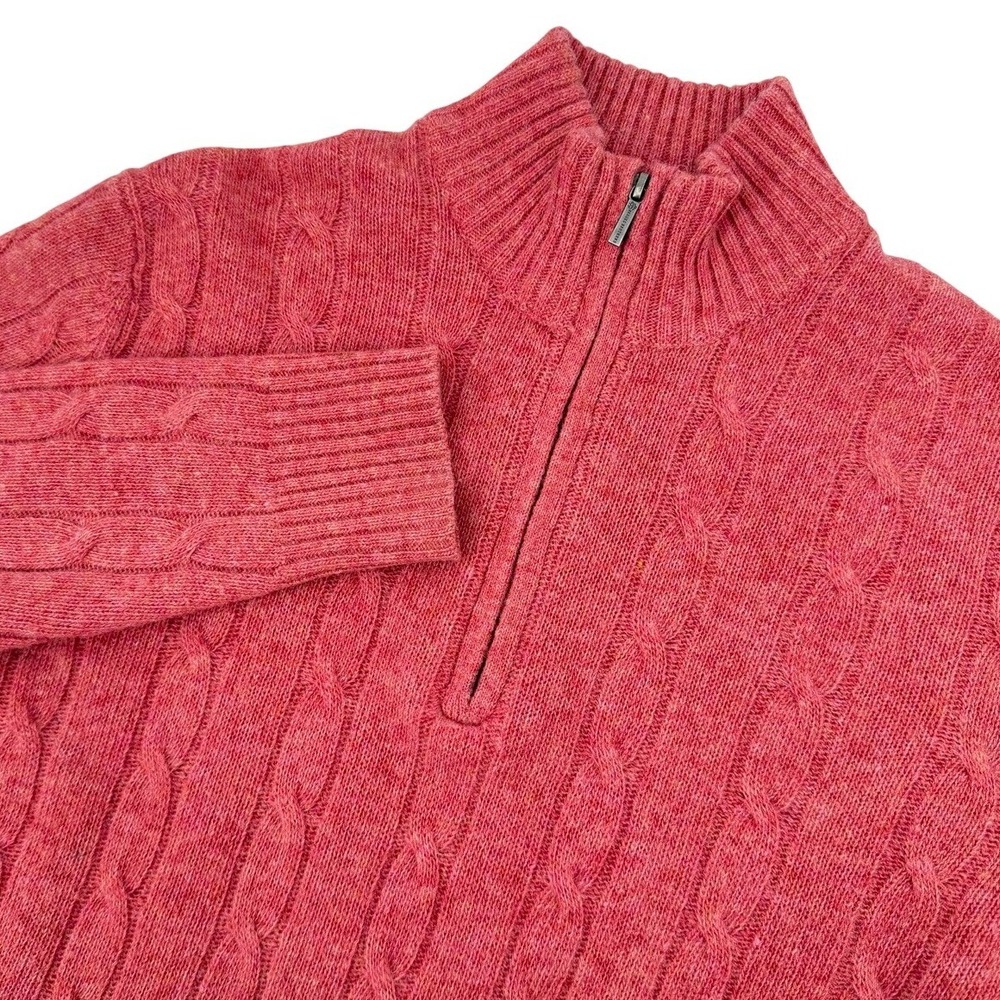 Brooks Brothers Mens Large Wool Fisherman Cable‎ Knit Quarter Zip Sweater Luxury